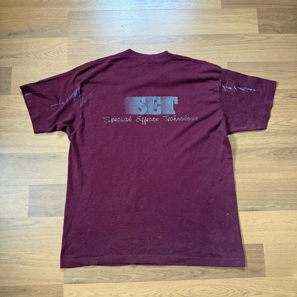 Vintage 80's S.E.T. Special Effects Technology Dark Red Thin Tee Shirt Sz Large